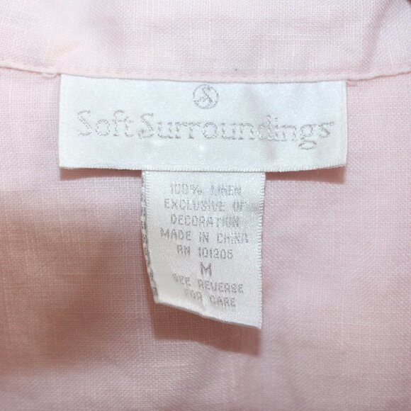 Soft Surroundings 100% Linen Soft Pink Embroidered Collared Shirt with Buttons M - Picture 4 of 5
